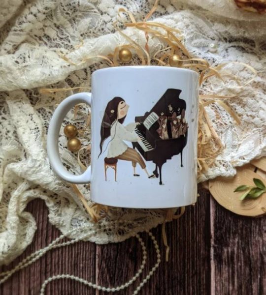Авторська керамічна чашка дівчина фея та рояль, 330 мл
