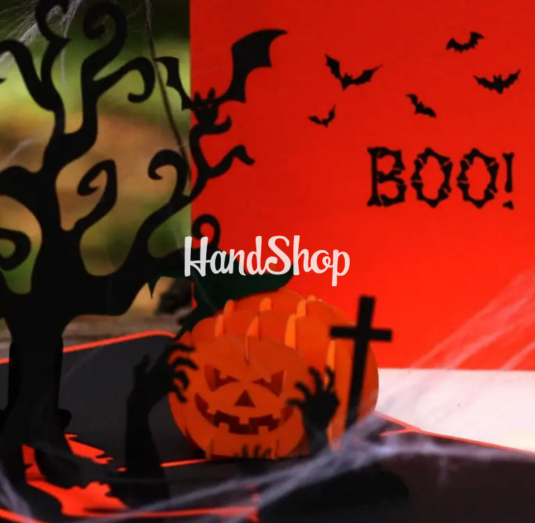 Авторская 3d открытка дерево и тыква Halloween BOO — фото 5