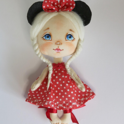 Лялька авторська маленька сувенірна білявка Мінні Маус