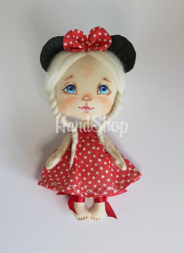 Лялька авторська маленька сувенірна білявка Мінні Маус Лялька авторська маленька сувенірна білявка Мінні Маус