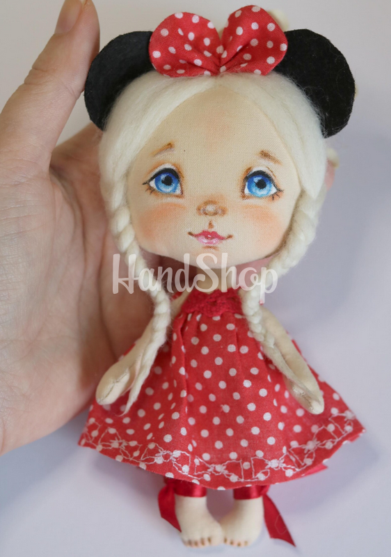 Лялька авторська маленька сувенірна білявка Мінні Маус Лялька авторська маленька сувенірна білявка Мінні Маус