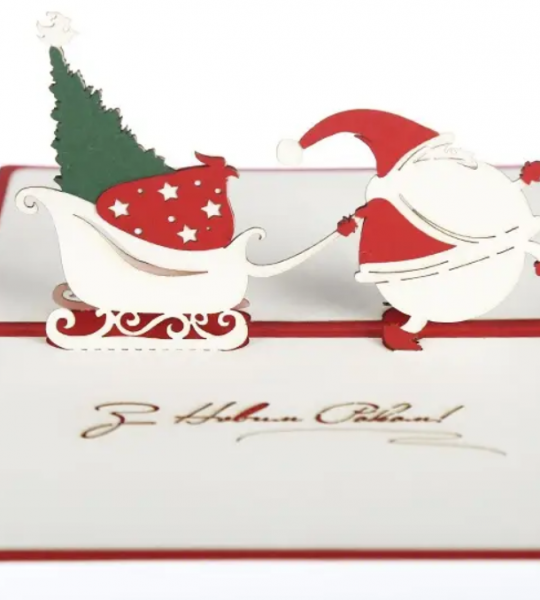 Об'ємна 3d різдвяна новорічна листівка Санта 2025