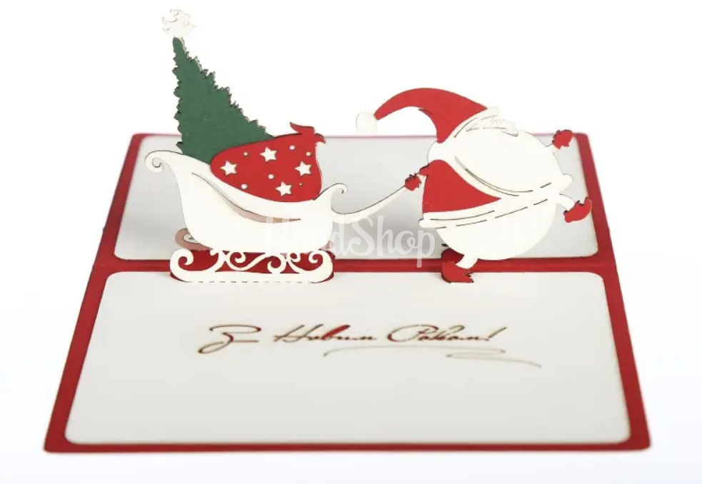 Об'ємна 3d різдвяна новорічна листівка Санта 2025 Об'ємна 3d різдвяна новорічна листівка Санта 2025