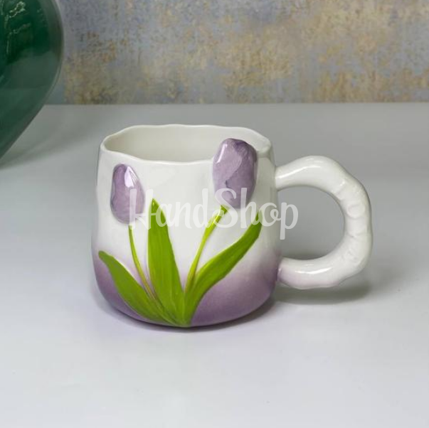 Велика чашка біла керамічна з квітами тюльпани (на вибір!) Велика чашка біла керамічна з квітами тюльпани (на вибір!)