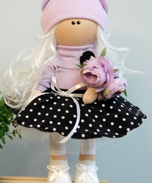 Лялька текстильна блондинка з довгим волоссям