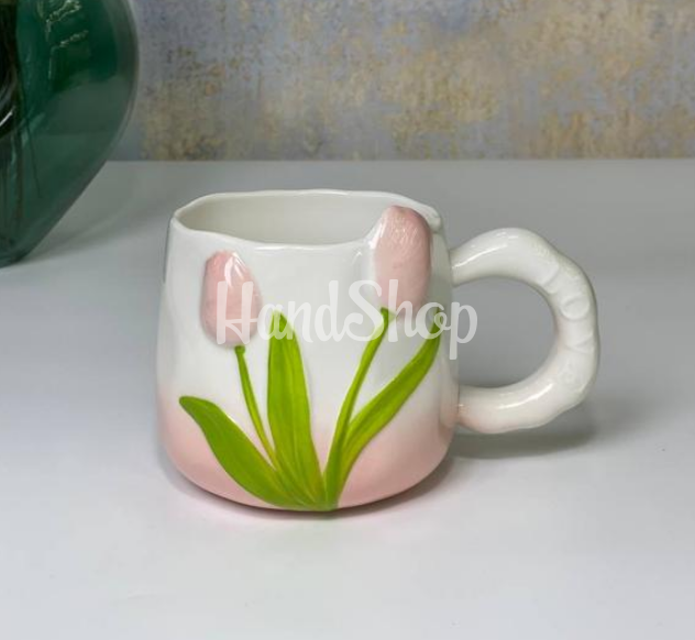 Велика чашка біла керамічна з квітами тюльпани (на вибір!) Велика чашка біла керамічна з квітами тюльпани (на вибір!)