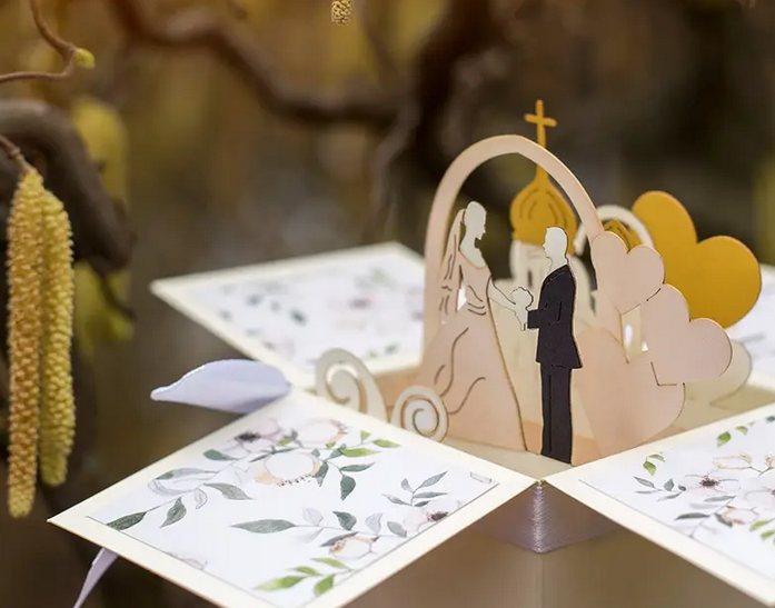 Весільна феєрія: 3D листівка скрапбукінг з авторським дизайном та вражаючою ілюстрацією щасливих наречених