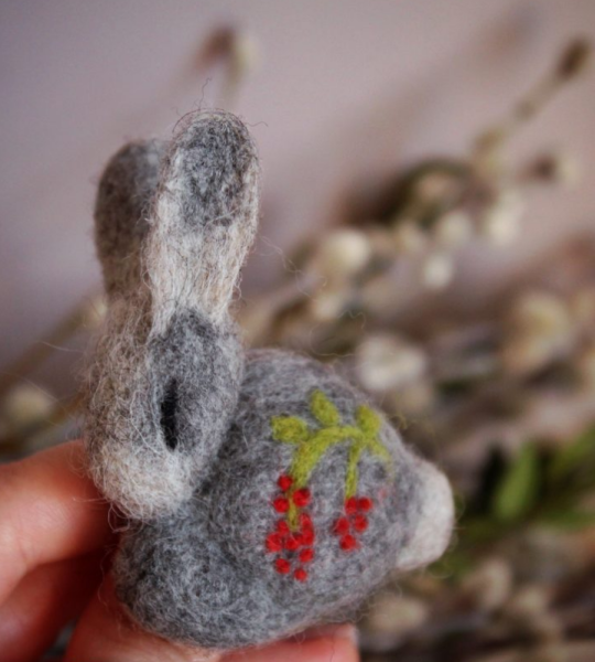 Подарунок на Великдень 2025: міні-брошка сірий кролик з вовни – ідеальний аксесуар для святкового настрою