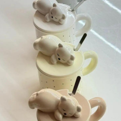 Чашка керамічна з кришкою та ложкою ведмежа (на вибір!)
