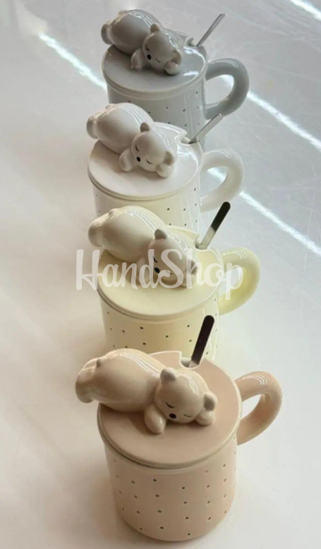 Чашка керамічна з кришкою та ложкою ведмежа (на вибір!) Чашка керамічна з кришкою та ложкою ведмежа (на вибір!)