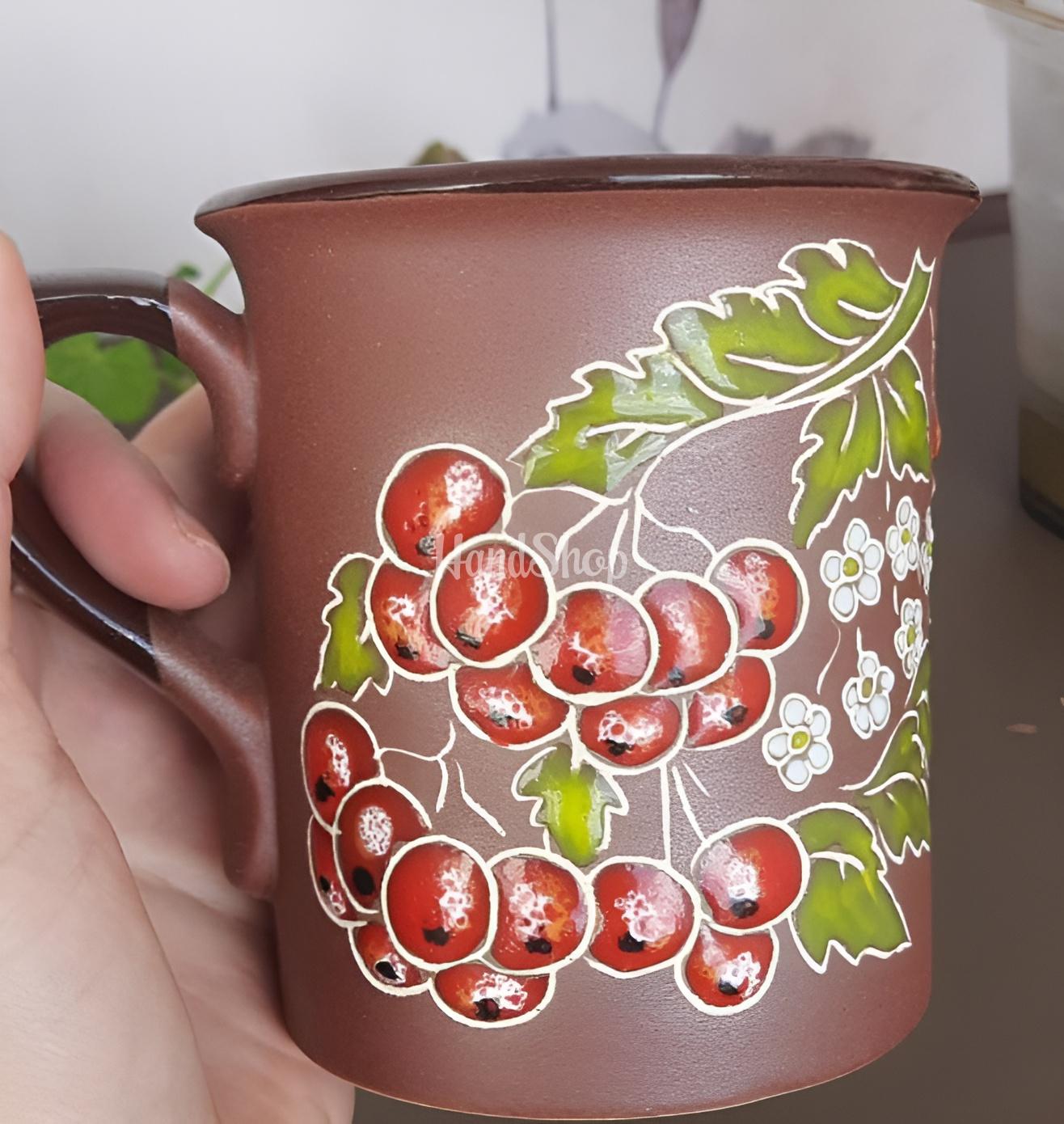 Сувенірна керамічна чашка червона калина Україна, ручний розпис Сувенірна керамічна чашка червона калина Україна, ручний розпис