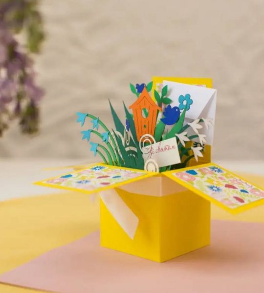 Жіноча святкова 3d листівка коробочка весняні квіти