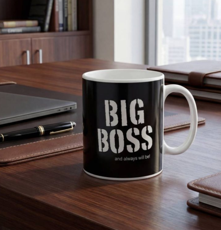 Для найкращого тата та головного Big Boss родини - велика чорна керамічна чашка 800 мл, подарунок на День Батька з характером