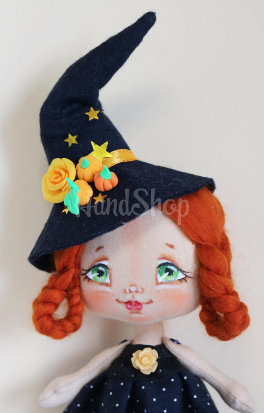 Відьмочка авторська інтер’єрна сувенірна лялька рудоволоса Відьмочка авторська інтер’єрна сувенірна лялька рудоволоса