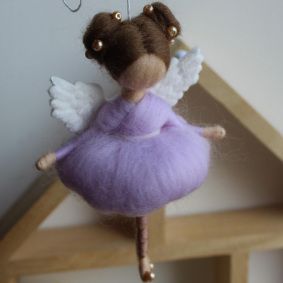 Сувенірна авторська лялька ангел підвіска у фіолетовій сукні