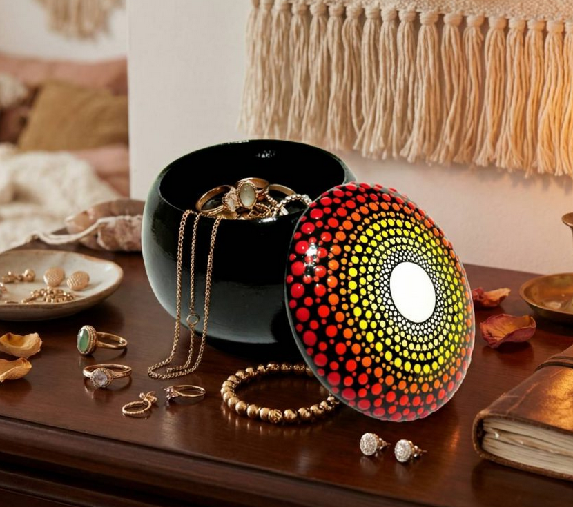 Мініатюрна дерев’яна шкатулка з ручним точковим розписом мандали: подарунок, який поєднує мистецтво, емоції та красу