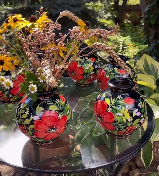 Керамічна вазочка для квітів петриківський розпис