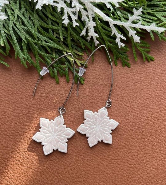 Жіночі святкові зимові сережки білі сніжинки глина