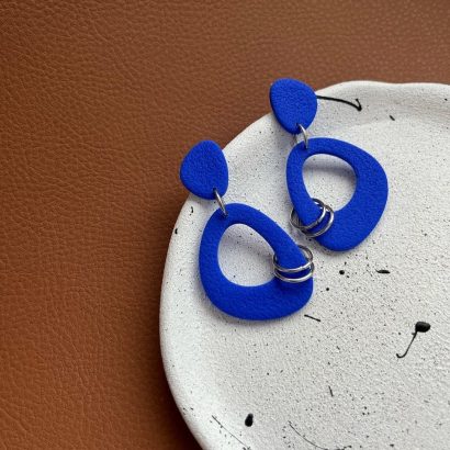 Жіночі геометричні сині сережки з полімерної глини