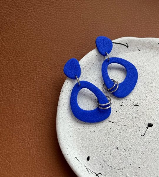 Жіночі геометричні сині сережки з полімерної глини