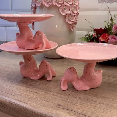 Декоративна підставка з порцеляни рожевий зайчик Великдень