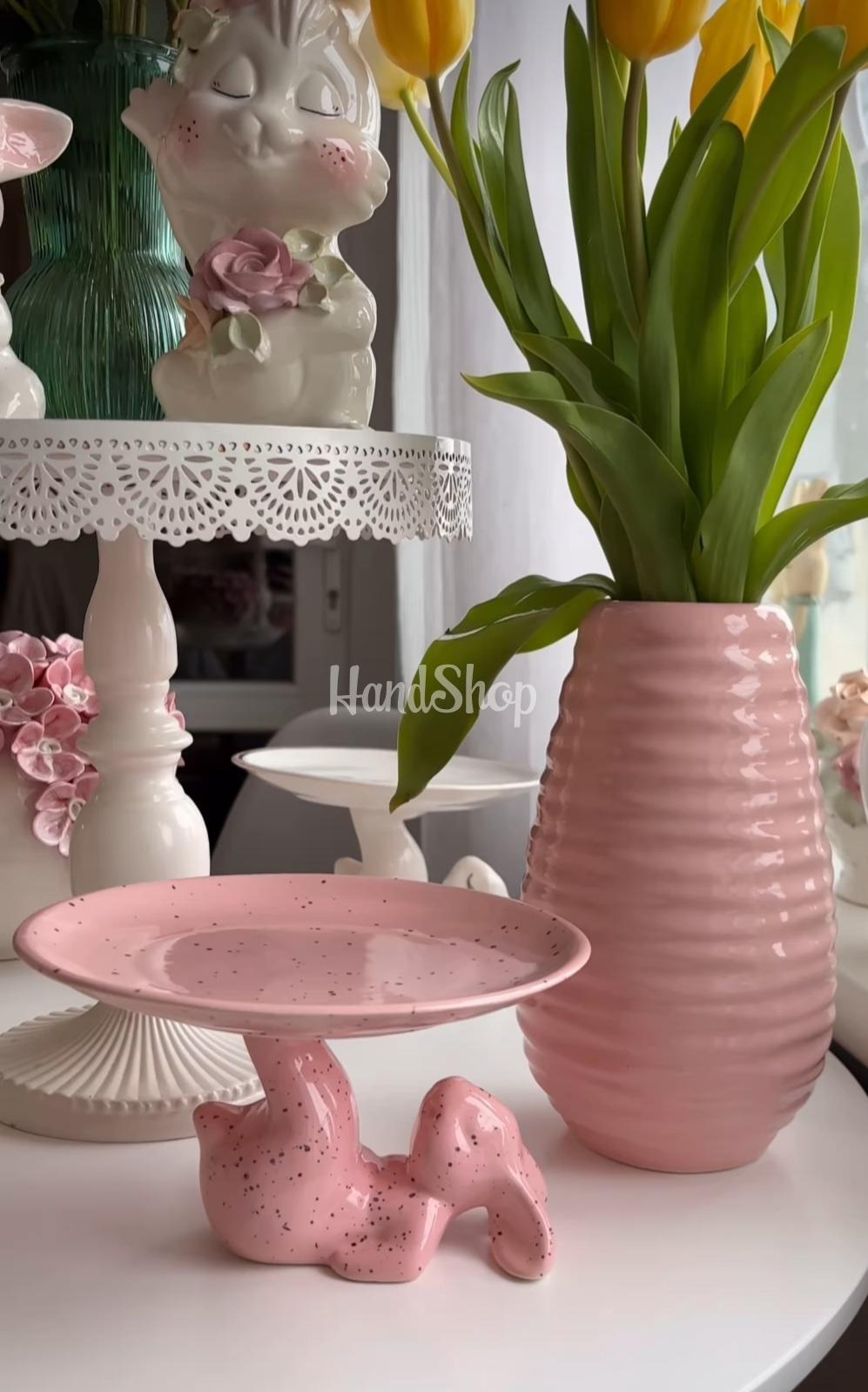 Рожева велика порцелянова ваза ручної роботи для квітів Рожева велика порцелянова ваза ручної роботи для квітів