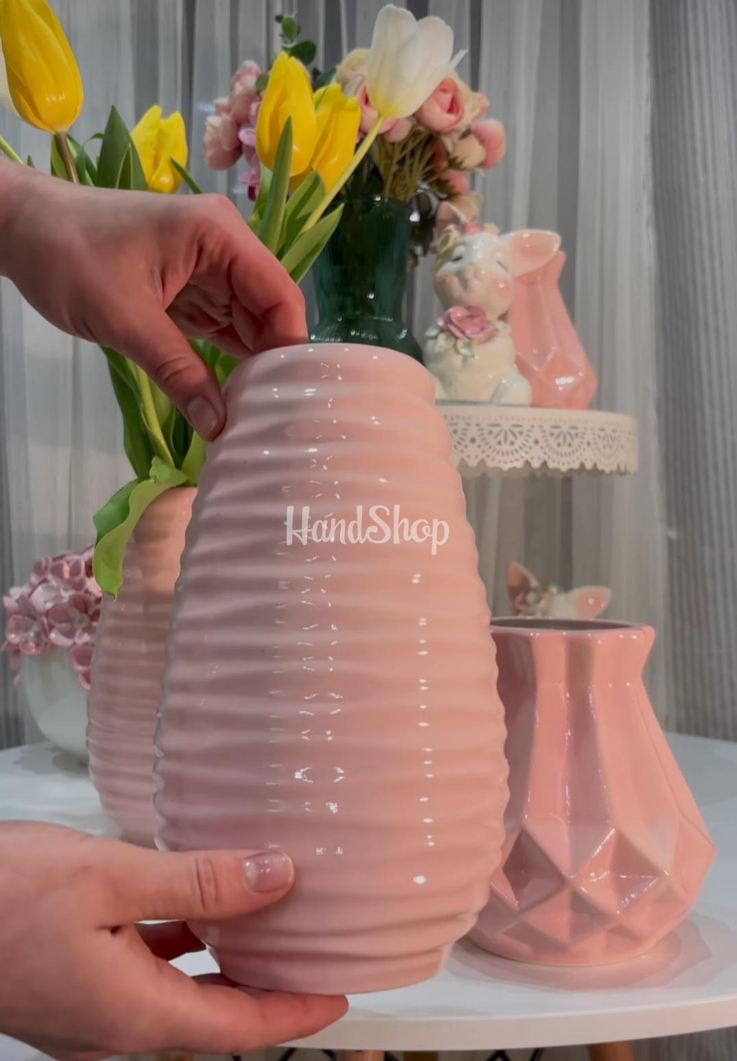 Рожева велика порцелянова ваза ручної роботи для квітів Рожева велика порцелянова ваза ручної роботи для квітів