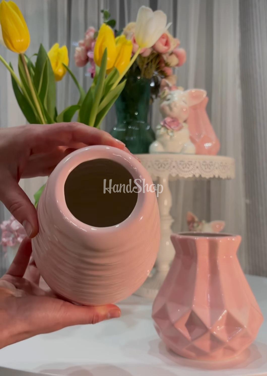 Рожева велика порцелянова ваза ручної роботи для квітів Рожева велика порцелянова ваза ручної роботи для квітів