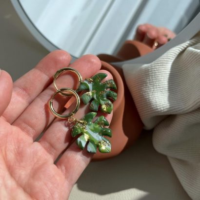 Жіночі сережки полімерна глина листя монстера