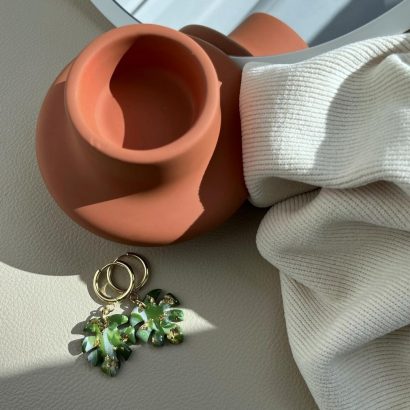 Жіночі сережки полімерна глина листя монстера