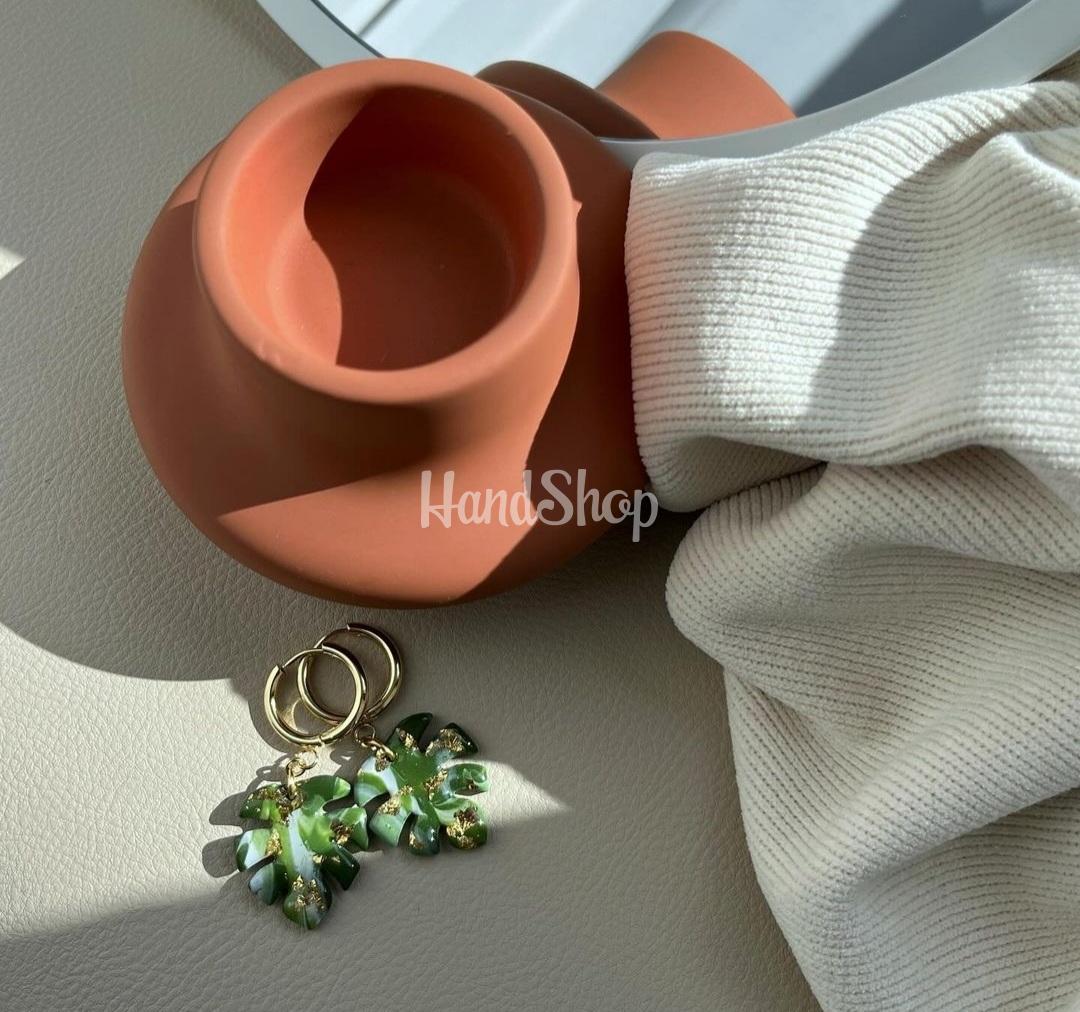 Жіночі сережки полімерна глина листя монстера Жіночі сережки полімерна глина листя монстера