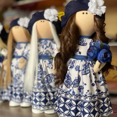 Інтер’єрна лялька тільда у синій довгій сукні (на вибір!)