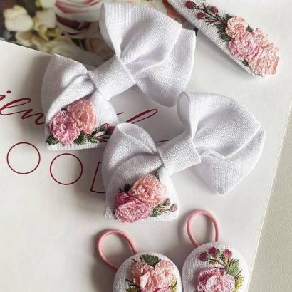 Дитячі бантики для волосся ручна вишив троянди, 2 шт