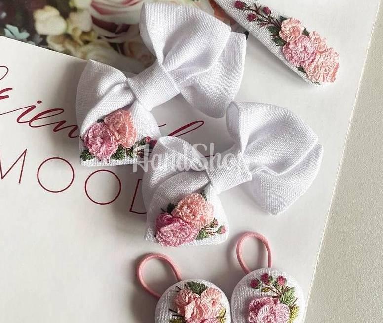 Дитячі бантики для волосся ручна вишив троянди, 2 шт Дитячі бантики для волосся ручна вишив троянди, 2 шт