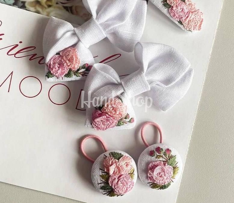 Дитячі резинки для волосся квіти англійські троянди, 2 шт Дитячі резинки для волосся квіти англійські троянди, 2 шт