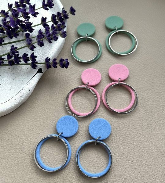 Літні жіночі геометричні круглі сережки глина (на вибір!)