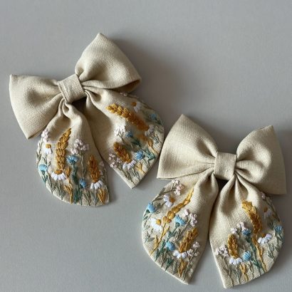 Пара бантів для волосся вишивка польові квіти, 2шт