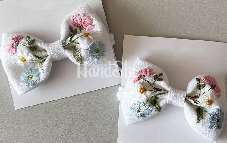 Бантики для волосся ручна вишивка польові квіти, 2 шт Бантики для волосся ручна вишивка польові квіти, 2 шт