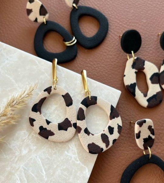 Геометричні сережки з глини леопард ( на вибір!)