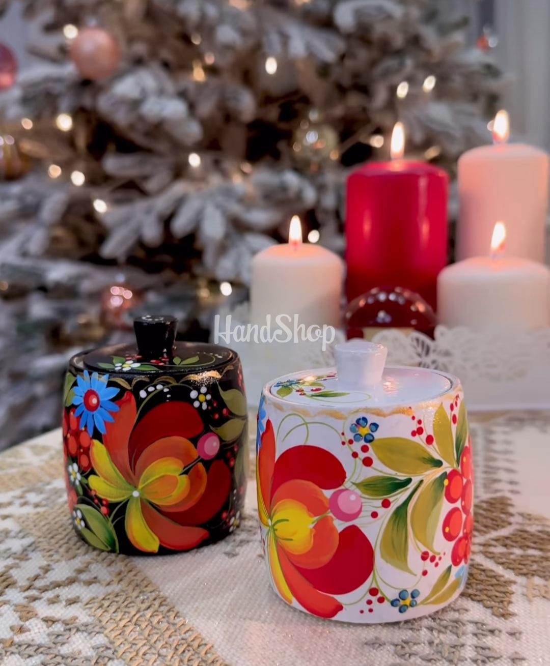 Дерев'яна сувенірна пара сільнички петриківський розпис, 2 шт Дерев'яна сувенірна пара сільнички петриківський розпис, 2 шт