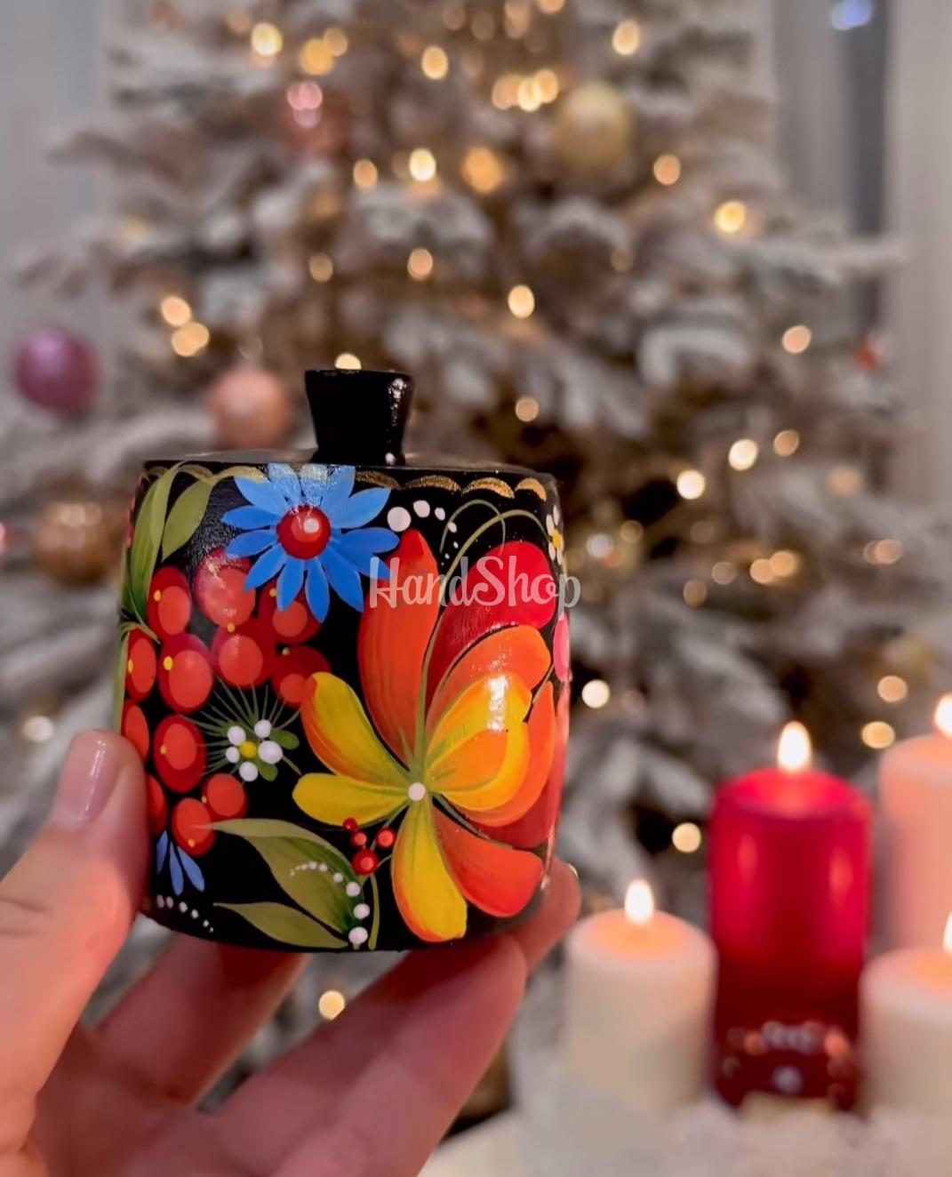 Дерев'яна сувенірна пара сільнички петриківський розпис, 2 шт Дерев'яна сувенірна пара сільнички петриківський розпис, 2 шт