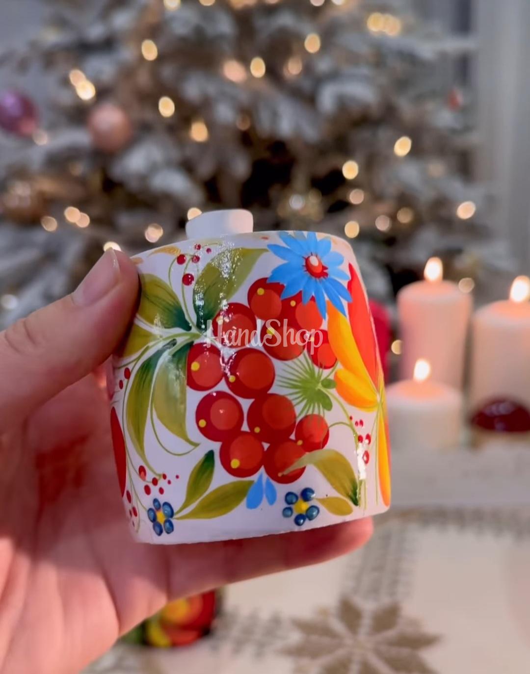 Дерев'яна сувенірна пара сільнички петриківський розпис, 2 шт Дерев'яна сувенірна пара сільнички петриківський розпис, 2 шт