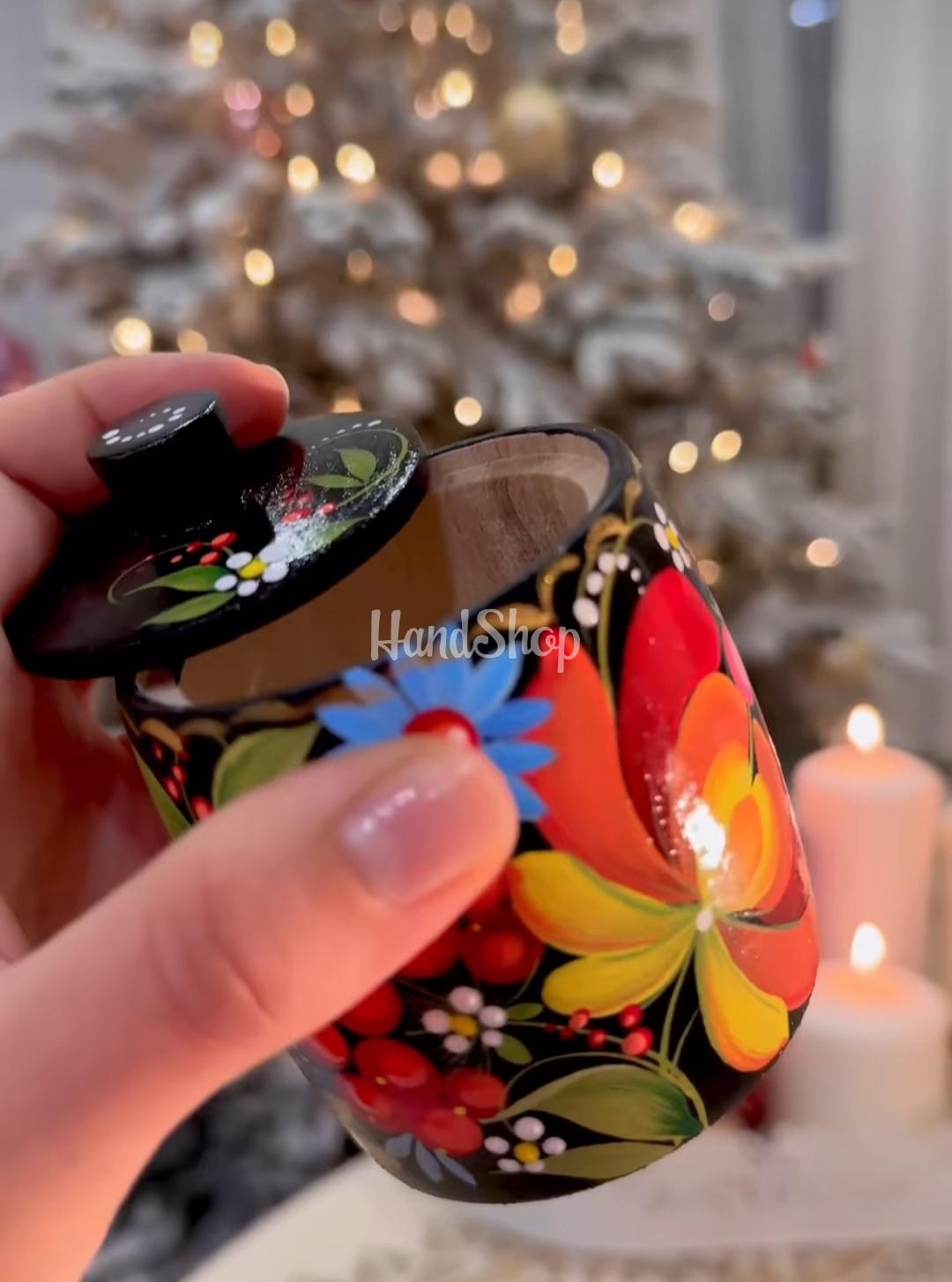 Дерев'яна сувенірна пара сільнички петриківський розпис, 2 шт Дерев'яна сувенірна пара сільнички петриківський розпис, 2 шт