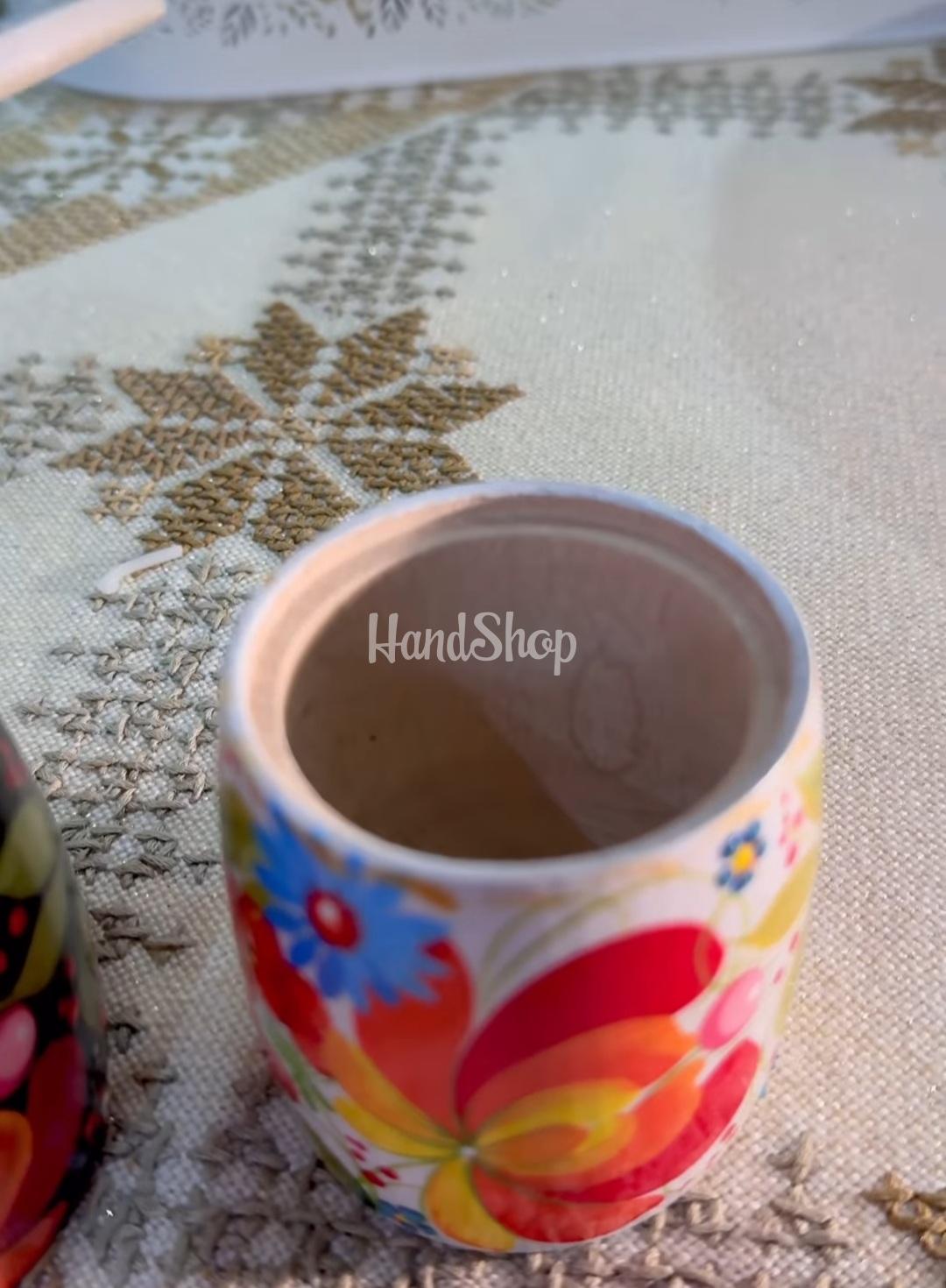 Дерев'яна сувенірна пара сільнички петриківський розпис, 2 шт Дерев'яна сувенірна пара сільнички петриківський розпис, 2 шт