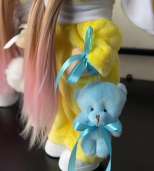 Новорічна тільда лялька сплюшка зайка в жовтому комбінезон