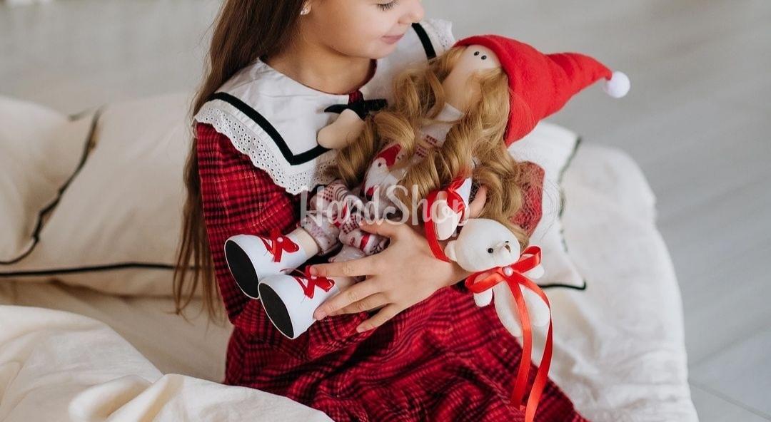 Різдвяна сувенірна лялька тільда санта з довгим волоссям Різдвяна сувенірна лялька тільда санта з довгим волоссям