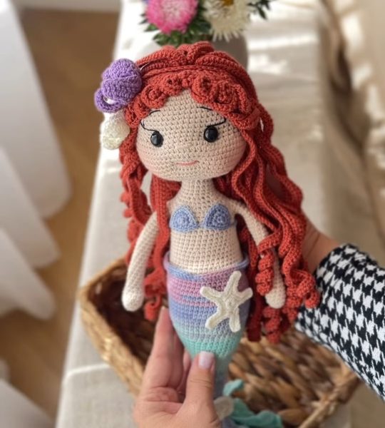 В'язана іграшка лялька русалонька велика сувенірна