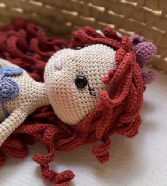 В'язана іграшка лялька русалонька велика сувенірна