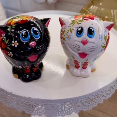 Сувенірна пара чорні котики петриківський розпис кераміка