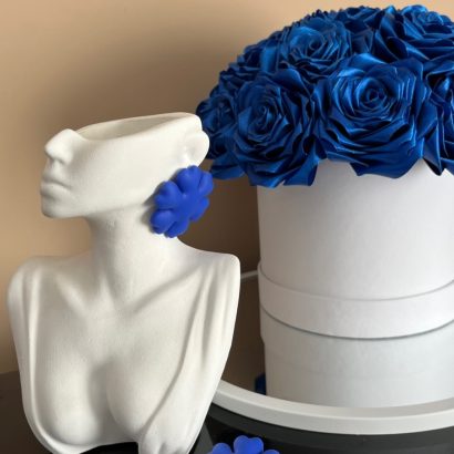 Жіночі авторські сережки об'ємні сині квіти глина